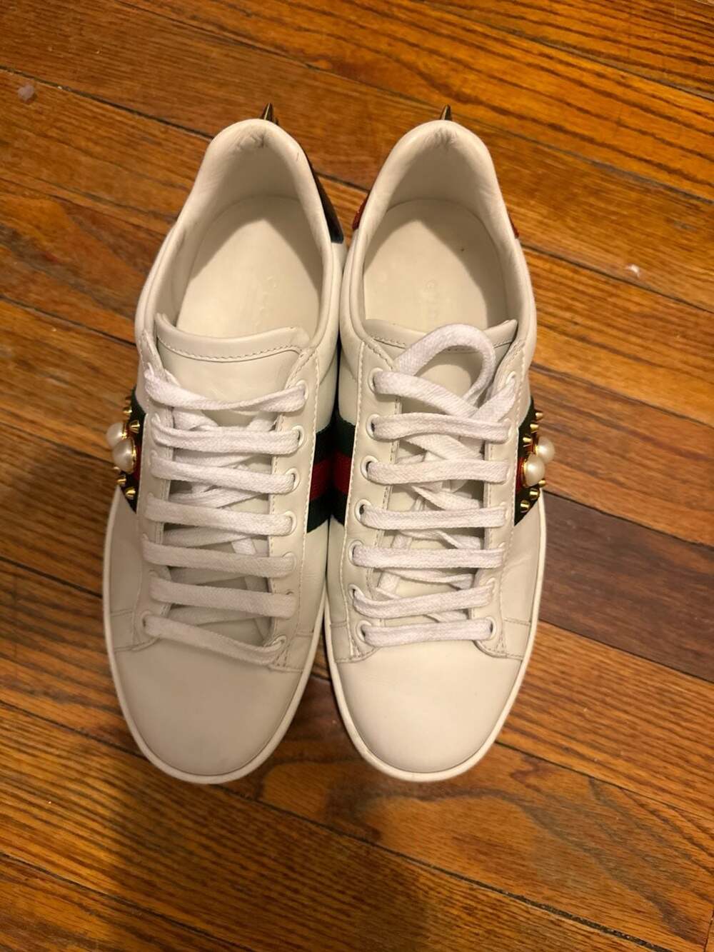 Gucci Ace Leather Sneakers with Pearls and Spikes - Picture 6 of 8